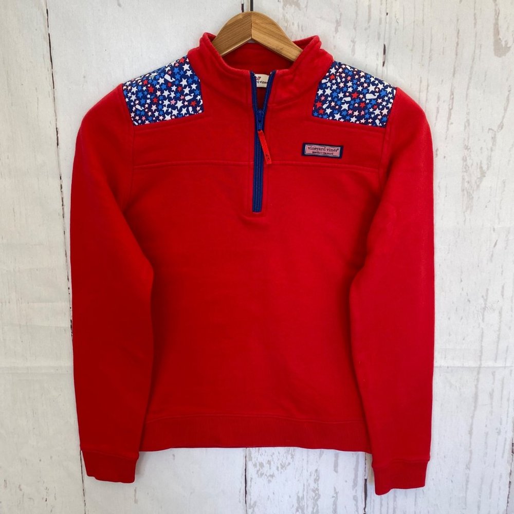 Vineyard Vines Girls Size L (14) Shep Shirt Red Blue Stars Quarter Zip Pullover